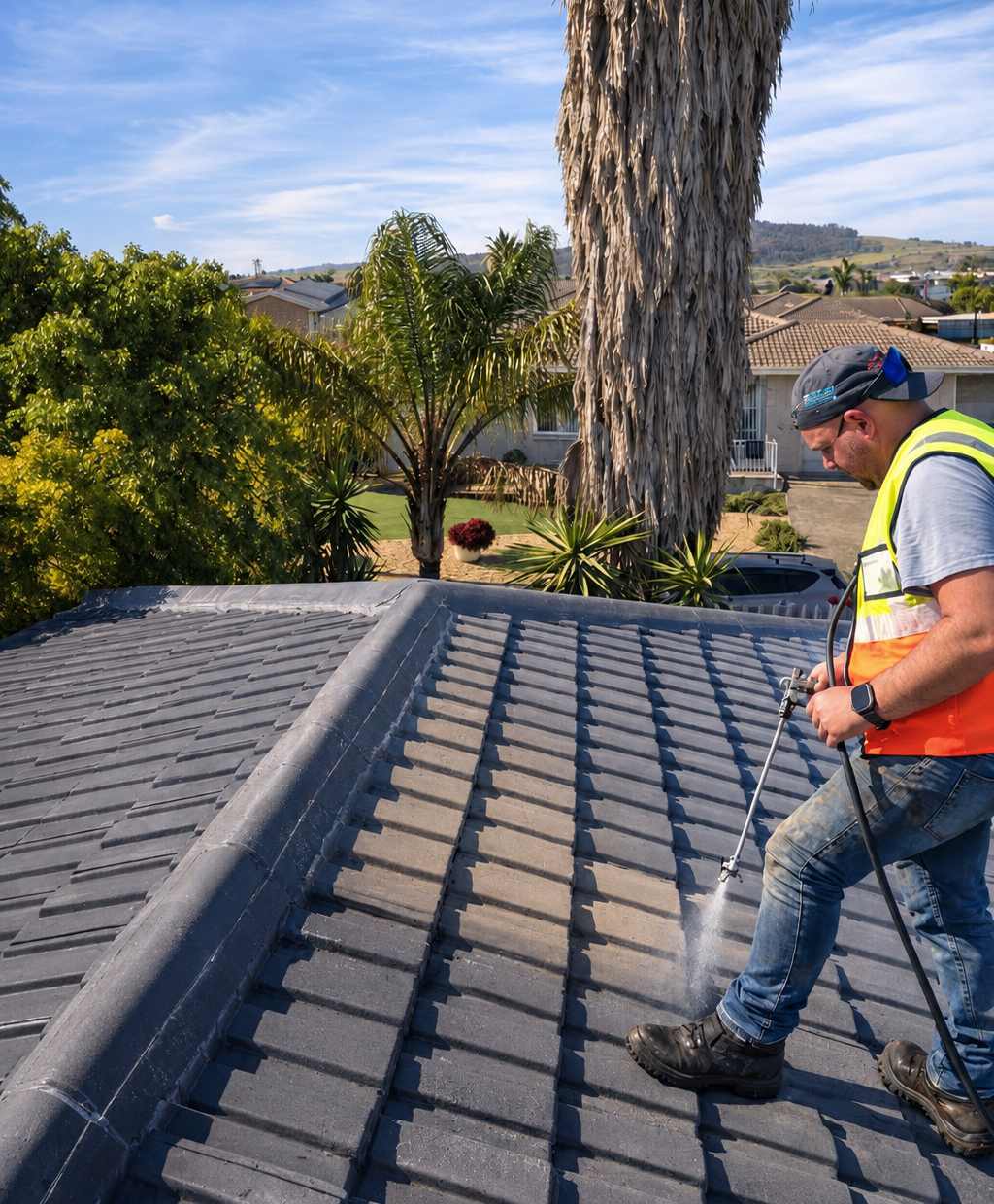Fourie Waterproofing applying protective roof coating